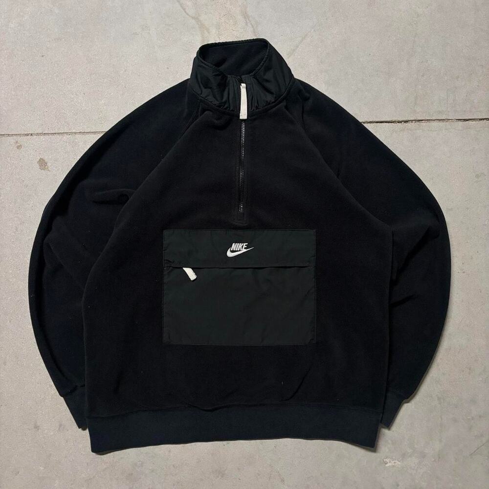 Nike Pullover Mens M Black 1/4 Zip Quarter Zip Sweatshirt Swoosh Fleece Cotton